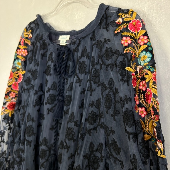 Sundance size XXL Gemma Elegance top long sleeve embroidered navy boho NEW - Picture 7 of 16